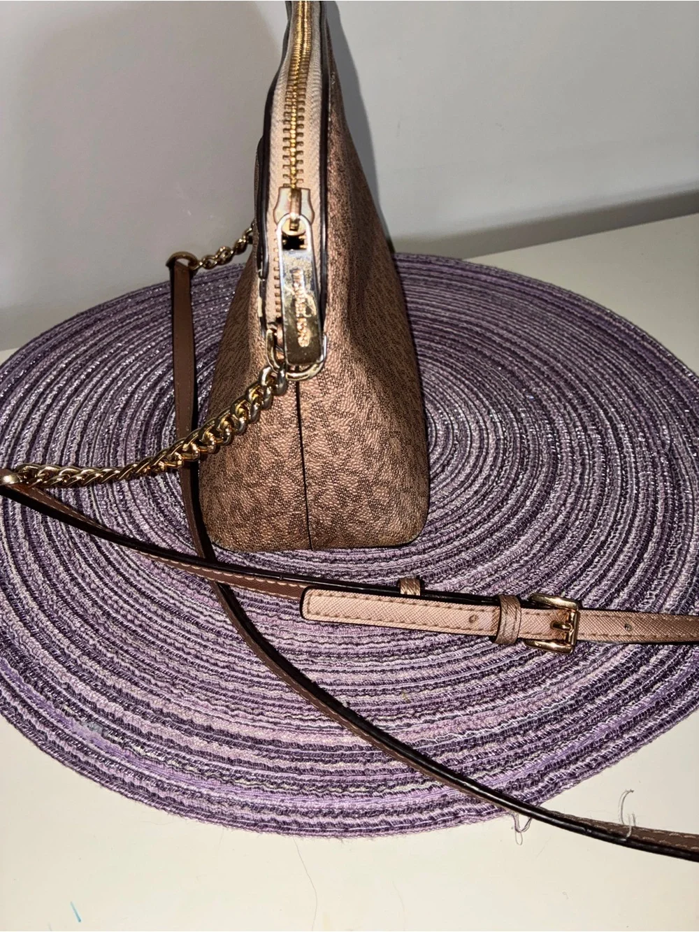 Michael Kors Rose Gold MK Logo Crossbody with Chain Strap